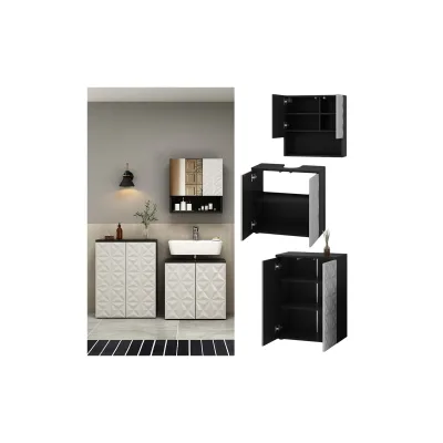 Vicco Badmöbel-Set Badezimmer-Möbel Bad-Schrank Edge Schwarz Weiß modern Badezimmerschrank Waschbeckenunterschrank Spiegelschrank Badezimmerkommode