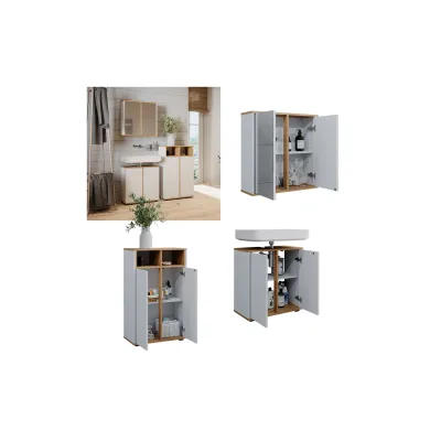Vicco Badmöbel-Set Didi Weiß Eiche 3 Teile Midischrank mit 2 Türen