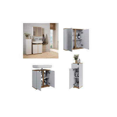 Vicco Badmöbel-Set Didi Weiß Eiche 3 Teile Midischrank mit Schublade