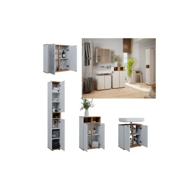 Vicco Badmöbel-Set Didi Weiß Eiche 4 Teile Hochschrank Midischrank mit 2 Türen