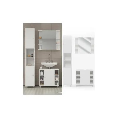Vicco Badmöbel Set Fynn Badezimmer Spiegel Kommode Unterschrank Bad Weiß