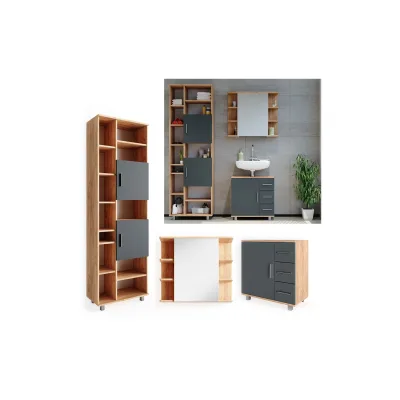 VICCO Badmöbel Set ILIAS Eiche Anthrazit Spiegel Kommode Unterschrank Badschrank