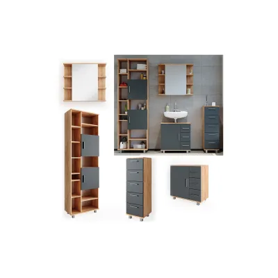 VICCO Badmöbel Set ILIAS Eiche Anthrazit Spiegel Kommode Unterschrank Badschrank
