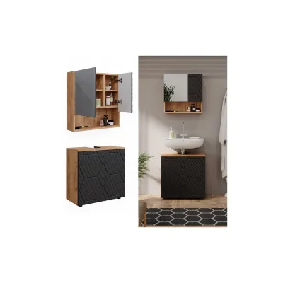 Vicco Badmöbel-Set Irma Eiche Anthrazit 2-teilig Spiegelschrank Waschbeckenschrank 60 cm