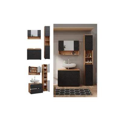 Vicco Badmöbel-Set Irma Eiche Anthrazit 3-teilig Hochschrank Waschbeckenschrank 80 cm