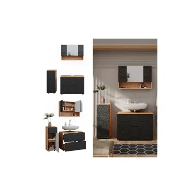 Vicco Badmöbel-Set Irma Eiche Anthrazit 3-teilig Midischrank 81 cm Waschbeckenschrank 80 cm