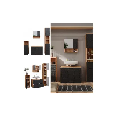 Vicco Badmöbel-Set Irma Eiche Anthrazit 4-teilig Hochschrank Midischrank 95 cm