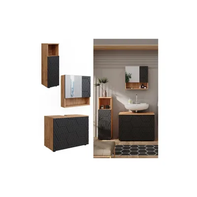 Vicco Badmöbel-Set Irma Eiche Anthrazit 4-teilig Midischrank 95 cm Waschbeckenschrank 80 cm