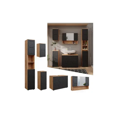 Vicco Badmöbel-Set Irma Eiche Anthrazit 5-teilig Hochschrank Midischrank 81 cm