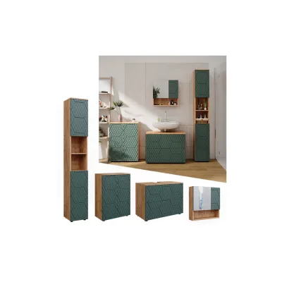 Vicco Badmöbel-Set Irma Eiche Grün 4-teilig Hochschrank Kommode