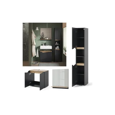 Vicco Badmöbel-Set Marelle Anthrazit Eiche 3 Teile Hochschrank