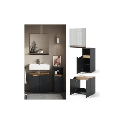 Vicco Badmöbel-Set Marelle Anthrazit Eiche 3 Teile Midischrank