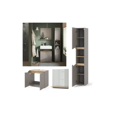 Vicco Badmöbel-Set Marelle Greige Eiche 3 Teile Hochschrank