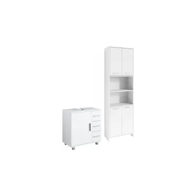 Vicco Badmöbel Set "Maris", Weiß, 2 Teile, mit Hochschrank und Waschbeckenunterschrank