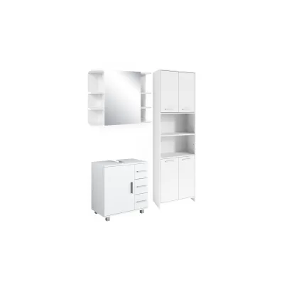 Vicco Badmöbel Set "Maris", Weiß, 3 Teile, mit Hochschrank, Spiegelschrank,Waschbeckenunterschrank