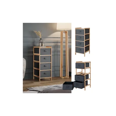 Vicco Badschrank Bruno Grau 34,5 x 86 cm mit 4 Stoffschubladen