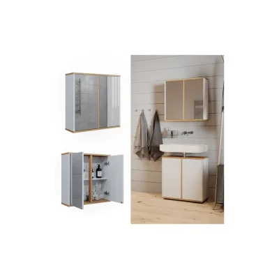 Vicco Badspiegelschrank Didi Weiß Eiche 60 x 60 cm mit 2 Türen