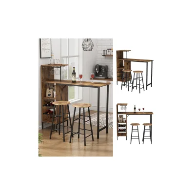 Vicco Bartisch-Set Naila Schwarz Eiche rustikal 121,5 x 40 cm mit 2 Hocker