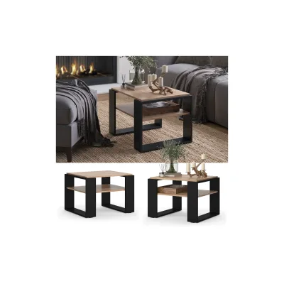 Vicco Couchtisch Helm Eiche Schwarz 65,6 x 46,2 cm mit Ablage
