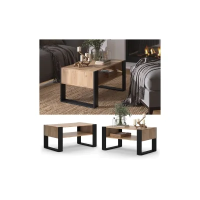 Vicco Couchtisch Olli Eiche Schwarz 92 x 45,6 cm mit Ablage
