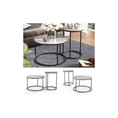 Vicco Couchtisch-Set Ottawa Weiß Marmor-Optik 2 Teile