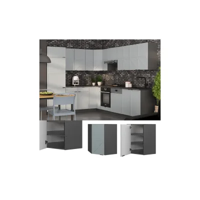 Vicco Eckhängeschrank Fame-Line Anthrazit Hellblau-Grau gerahmt 57 cm