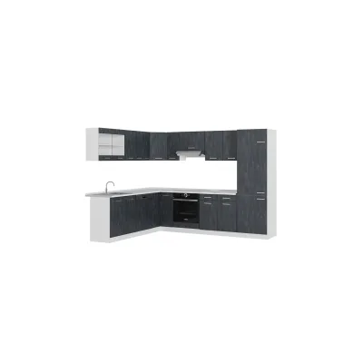 Vicco Eckküche R-Line 287x227 cm Schwarz Beton Weiß mit Arbeitsplatte Eiche
