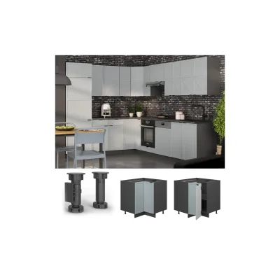 Vicco Eckunterschrank Fame-Line Anthrazit Hellblau-Grau gerahmt 87 cm mit Arbeitsplatte Anthrazit