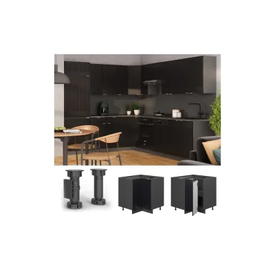 Vicco Eckunterschrank Fame-Line Anthrazit Schwarz gestreift 87 cm mit Arbeitsplatte Anthrazit