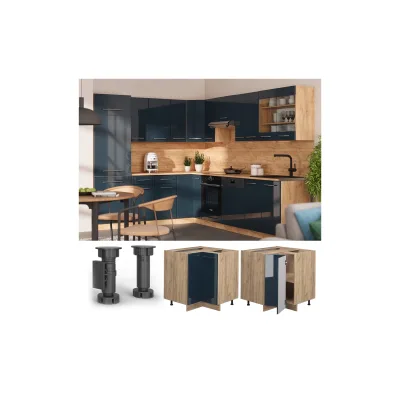 Vicco Eckunterschrank Fame-Line Eiche Dunkelblau Hochglanz 87 cm ohne Arbeitsplatte