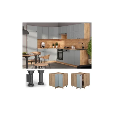 Vicco Eckunterschrank Fame-Line Eiche Hellblau-Grau gerahmt 87 cm mit Arbeitsplatte Anthrazit