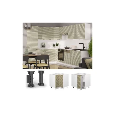 Vicco Eckunterschrank Fame-Line Weiß Eiche gefräst 87 cm mit Arbeitsplatte Eiche