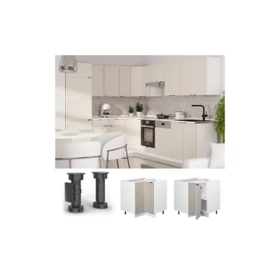 Vicco Eckunterschrank Fame-Line Weiß Grau-Beige gerahmt 87 cm mit Arbeitsplatte Marmor-Weiß