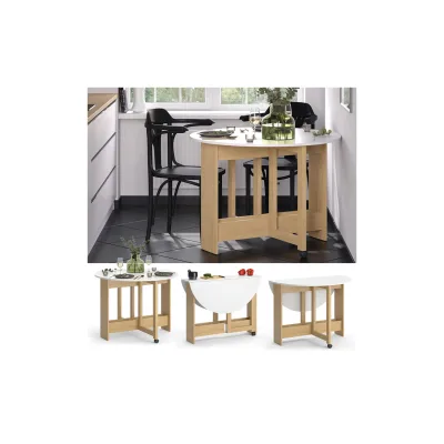 Vicco Esstisch Rondo Eiche Weiß 100 x 73 cm ausklappbar