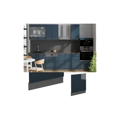 Vicco Geschirrspülerblende Fame-Line Anthrazit Dunkelblau Hochglanz 60 cm mit Arbeitsplatte Weiß-Marmor