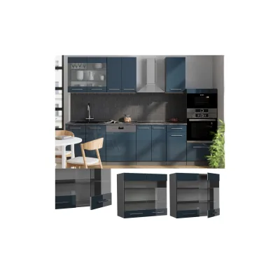 Vicco Glashängeschrank Fame-Line Anthrazit Dunkelblau Hochglanz 80 cm