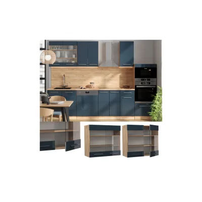 Vicco Glashängeschrank Fame-Line Eiche Dunkelblau Hochglanz 80 cm