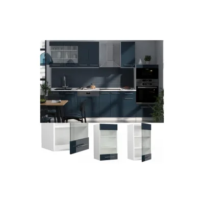 Vicco Glashängeschrank Fame-Line Weiß Dunkelblau Hochglanz 40 cm