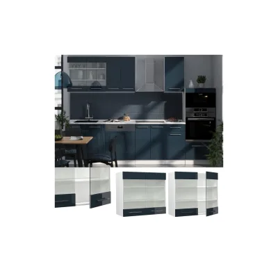Vicco Glashängeschrank Fame-Line Weiß Dunkelblau Hochglanz 80 cm