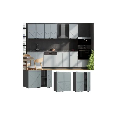 Vicco Hängeschrank Fame-Line Anthrazit Hellblau-Grau gerahmt 60 cm