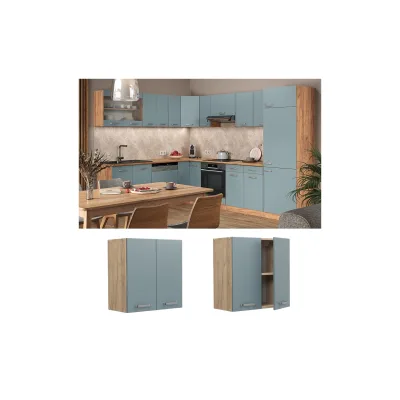 Vicco Hängeschrank Küchenschrank R-Line Solid Eiche Blau Grau 60 cm modern