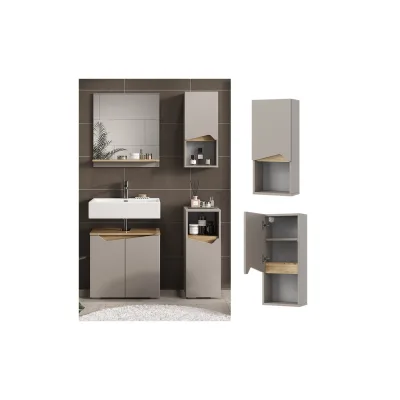 Vicco Hängeschrank Marelle Greige Eiche 30 x 67 cm mit Tür und offenem Fach