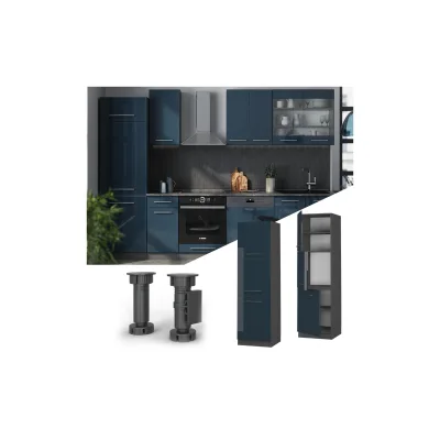 Vicco Herdschrank Fame-Line Anthrazit Dunkelblau Hochglanz 60 cm 3 Türen