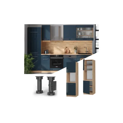Vicco Herdschrank Fame-Line Eiche Dunkelblau Hochglanz 60 cm 2 Türen