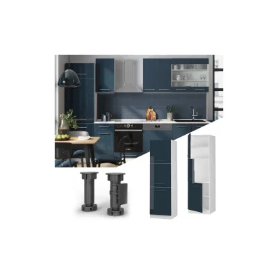 Vicco Herdschrank Fame-Line Weiß Dunkelblau Hochglanz 60 cm 3 Türen