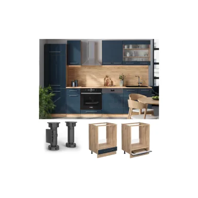 Vicco Herdumbauschrank Fame-Line Eiche Dunkelblau Hochglanz 60 cm ohne Arbeitsplatte