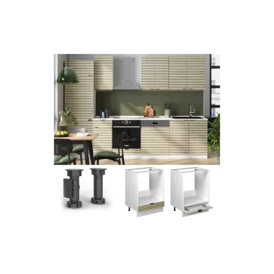 Vicco Herdumbauschrank Fame-Line Weiß Eiche gefräst 60 cm mit Arbeitsplatte Marmor-Weiß