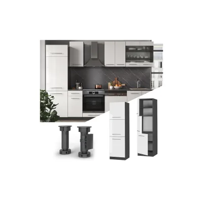 Vicco Herdumbauschrank Küchenschrank Küchenmöbel Fame-Line Anthrazit Weiß 60 cm modern Hochglanz Küche Einbauküche Blende Herdschrank Hochschrank Küchenzeile Drehtür Einlegeboden