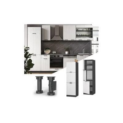 Vicco Herdumbauschrank Küchenschrank Küchenmöbel Fame-Line Landhaus Anthrazit Weiß 60 cm Küche Einbauküche Blende Herdschrank Hochschrank Küchenzeile Drehtür Einlegeboden