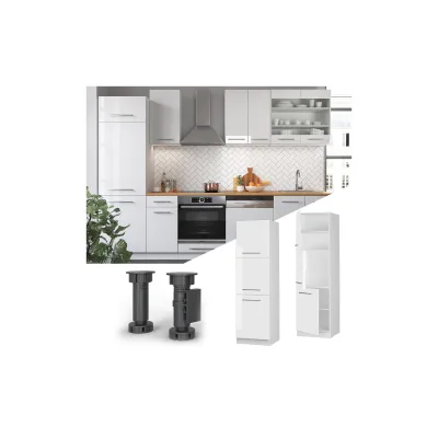 Vicco Herdumbauschrank Küchenschrank Küchenmöbel Fame-Line Weiß 60 cm modern Hochglanz Küche Einbauküche Blende Herdschrank Hochschrank Küchenzeile Drehtür Einlegeboden